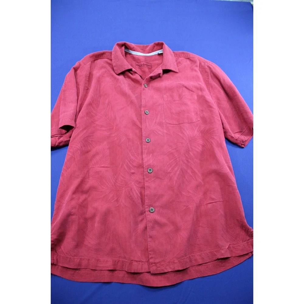 Tommy Bahama Button Up Shirt‎ Original Fit Red 100% Silk Size MediumTrees